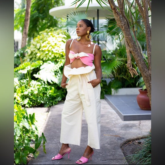 Pants - Reversible 2-Piece Set | Paper Bag Pants & Tie Crop Top Pink/Cream